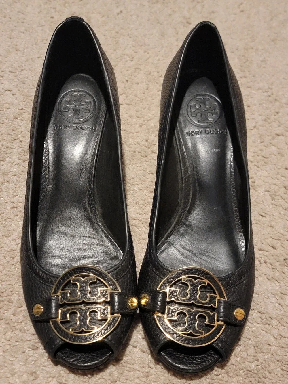 Tory Burch Amanda Mid Wedge Peep Toe Heels Size 8
